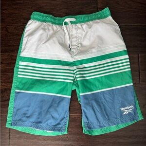 Reebok Boy’s White, Green, and Blue Swim Trunks